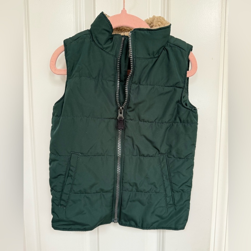 Carter's Toddler Forest Green Puffer Vest with Sherpa Lining